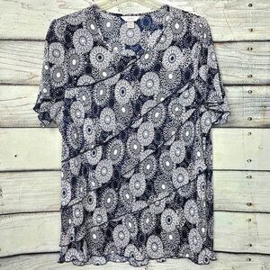 CJ Banks Navy White Ruffle Top Short Sleeve Women’s 2X